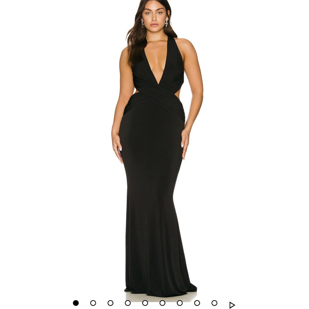 Katie May Black Plunge Neck Backless Gown